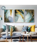 Modern Wall Art Canvas Painting Golden Foil Canvas Abstract Green Art Poster Print Wall Picture for Living Room Porch Decor