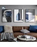 Modern Abstract Geometric Space black white Wall Poster Print Blue figures Canvas Painting Art pictures Living Room Home Decor