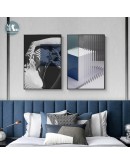 Modern Abstract Geometric Space black white Wall Poster Print Blue figures Canvas Painting Art pictures Living Room Home Decor