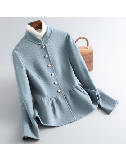 Autumn Winter Women Jackets Wool Coats Solid Single Breasted Ladies Blends Coat Womens Plus Size Overcoat Elegant Blue Clothes