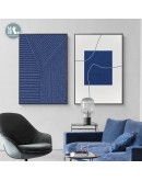 Modern Abstract Geometric Space black white Wall Poster Print Blue figures Canvas Painting Art pictures Living Room Home Decor