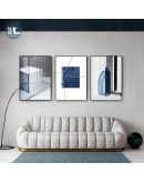 Modern Abstract Geometric Space black white Wall Poster Print Blue figures Canvas Painting Art pictures Living Room Home Decor