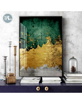 Modern Wall Art Golden Canvas Painting Abstract Emerald gold foil Art Poster Print Wall Picture for Living Room Porch Decor