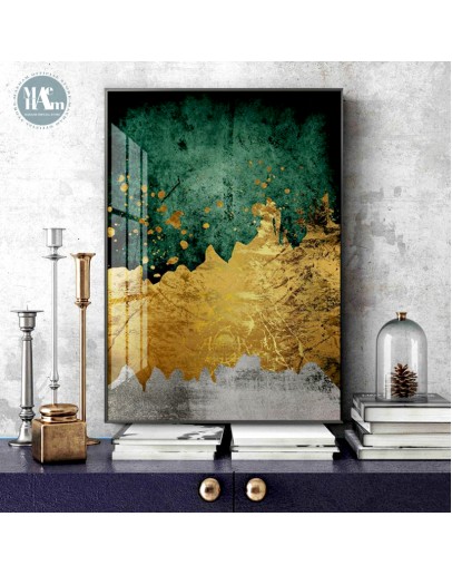 Modern Wall Art Golden Canvas Painting Abstract Emerald gold foil Art Poster Print Wall Picture for Living Room Porch Decor