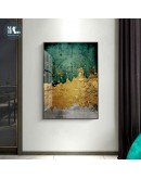 Modern Wall Art Golden Canvas Painting Abstract Emerald gold foil Art Poster Print Wall Picture for Living Room Porch Decor