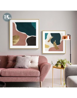 Abstract geometric Morandi color Canvas Print Paintings gold foil Poster Wall Art Pictures on Canvas Living Room Home Decor