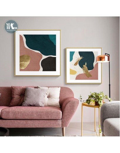 Abstract geometric Morandi color Canvas Print Paintings gold foil Poster Wall Art Pictures on Canvas Living Room Home Decor