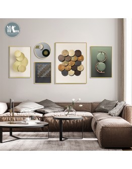 Geometric line round gold leaf wall art Canvas HD Prints Posters Abstract Wall Pictures for living room Morden decor Nordic