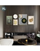 Geometric line round gold leaf wall art Canvas HD Prints Posters Abstract Wall Pictures for living room Morden decor Nordic