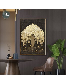 Abstract gold foil texture Canvas Print Paintings gold money tree Poster Nordic Wall Art Pictures  Living Room Home Decor