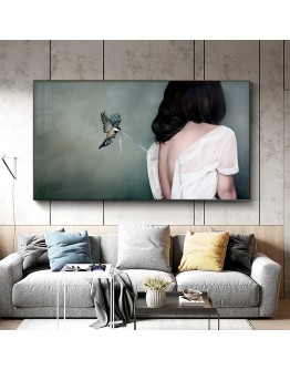 Healing Beauty Figures Back view Birds Canvas Art Painting For Living Room Bedroom Posters And Prints Wall Poster Decor Nordic