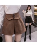 Autumn Winter Woolen Shorts Women  High Waist Wide Leg Booty Short Pants Ladies Black Biker Snack Ropa de Mujer