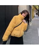   Style Winter Coat Women Corduroy Jacket Yellow Crop Puffer Jacket Short Oversize Clothing Ropa De Invierno Mujer