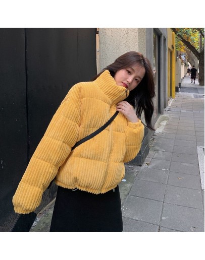   Style Winter Coat Women Corduroy Jacket Yellow Crop Puffer Jacket Short Oversize Clothing Ropa De Invierno Mujer