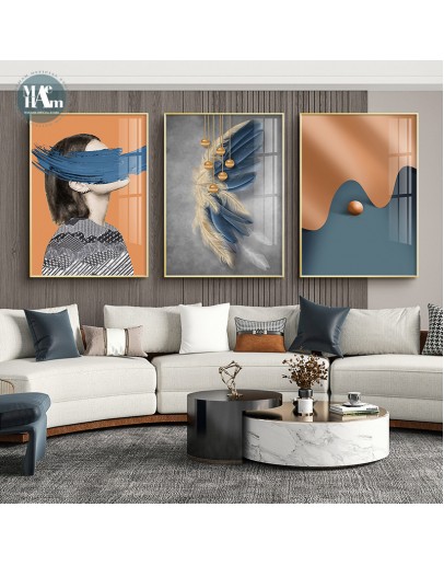 Modern Blue feather abstract figure Wall Poster Print Nordic niche Canvas Painting Art pictures Living Room Home Decor