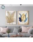 Golden feather leaves Wall art canvas painting Wall Pictures for Living Room Nordic Abstract Decoration Pictures morden decor