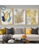 Golden feather leaves Wall art canvas painting Wall Pictures for Living Room Nordic Abstract Decoration Pictures morden decor