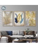 Golden feather leaves Wall art canvas painting Wall Pictures for Living Room Nordic Abstract Decoration Pictures morden decor