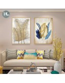 Golden feather leaves Wall art canvas painting Wall Pictures for Living Room Nordic Abstract Decoration Pictures morden decor