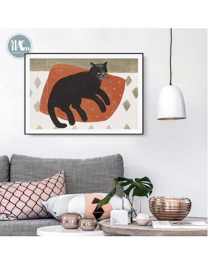 Nordic Vintage cat fish master Wall Art picture abstract animals Canvas prints Literature and art livingroom Painting home decor