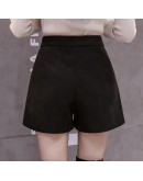 Autumn Winter Woolen Shorts Women  High Waist Wide Leg Booty Short Pants Ladies Black Biker Snack Ropa de Mujer