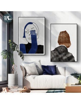 Abstract blue figures Wall Art Canvas Painting geometric lines Print Poster Wall Picture for Living Room Nordic Decor