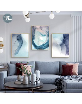 Nordic Blue cloud Wall Art Canvas Painting Abstract Watercolor texture lines Art Poster Print Wall Picture for Living Room Decor