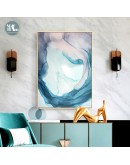 Nordic Blue cloud Wall Art Canvas Painting Abstract Watercolor texture lines Art Poster Print Wall Picture for Living Room Decor