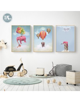 Maeham Baby air balloon elephant Canvas Poster Nursery Wall Art Print Painting Nordic Picture Children Bedroom Decoration