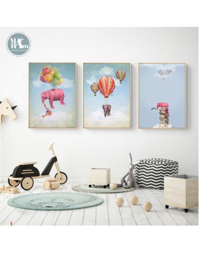 Maeham Baby air balloon elephant Canvas Poster Nursery Wall Art Print Painting Nordic Picture Children Bedroom Decoration