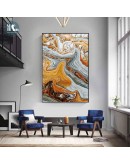 Modern Wall Art Golden Canvas Painting Abstract river ink gold foil Art Poster Print Wall Picture for Living Room Porch Decor