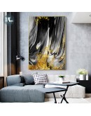 Modern Wall Art Golden Canvas Painting Abstract river ink gold foil Art Poster Print Wall Picture for Living Room Porch Decor