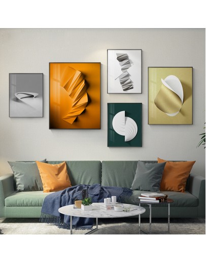 Abstract geometric art Black white origami gold foil Canvas Art Paintings For Living Room Posters And Prints Wall Poster Decor