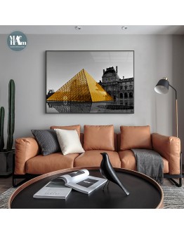 Nordic Black and white landscape palace building Wall Art Canvas Painting Poster Horizontal Print for Living Room dining Decor