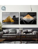 Nordic Black and white landscape palace building Wall Art Canvas Painting Poster Horizontal Print for Living Room dining Decor