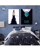 Astronaut spaceship Wall Art Canvas Painting Black white animals Poster Wall Picture for Living Room children nursery Decor