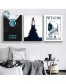 Astronaut spaceship Wall Art Canvas Painting Black white animals Poster Wall Picture for Living Room children nursery Decor