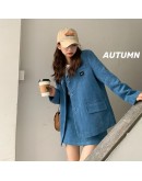 Matching Set Blazer Skirts Women England style Spring Autumn Loose Corduroy Blazer Feminino Femme Short Mini Skirt Two Piece Set