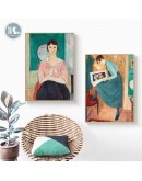 Nordic Retro oil painting Girls art wall art Canvas Painting posters Prints Figure Picture for Living Room Morden Home Decor