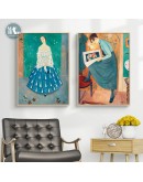 Nordic Retro oil painting Girls art wall art Canvas Painting posters Prints Figure Picture for Living Room Morden Home Decor