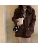 Matching Set Blazer Skirts Women England style Spring Autumn Loose Corduroy Blazer Feminino Femme Short Mini Skirt Two Piece Set