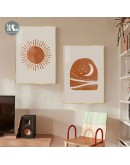 Nordic Abstract stars moon sun Picture Wall Poster Modern Style Canvas Print Painting Warm tones Art Living Room Home Decor