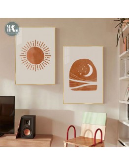 Nordic Abstract stars moon sun Picture Wall Poster Modern Style Canvas Print Painting Warm tones Art Living Room Home Decor