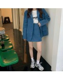 Matching Set Blazer Skirts Women England style Spring Autumn Loose Corduroy Blazer Feminino Femme Short Mini Skirt Two Piece Set