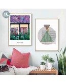 Nordic Pink Building wall art Canvas posters Painting Prints Abstract geometric Pictures for Living Room Morden Decor NO Frame