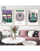 Nordic Pink Building wall art Canvas posters Painting Prints Abstract geometric Pictures for Living Room Morden Decor NO Frame