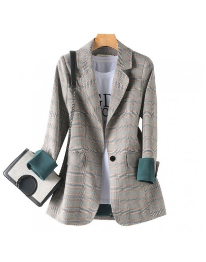  Spring Autumn Plaid Blazers Women Long Sleeve Suits Jackets Coats Female Office Business Blazer Coat Plus Size Femme Veste