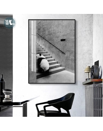 Nordic Black and white animal panda zebra corridor Picture Wall Poster Modern Style Canvas Print Painting Art Living Room Decor