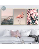 Nordic Flamingo sea flowers wall art Canvas posters Painting Prints Warm color Picture for Living Room Morden art Home Decor