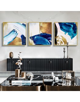 Nordic gold foil watercolor light  blue abstract golden Poster dinner room Wall Art Pictures on Canvas Living Room Decor